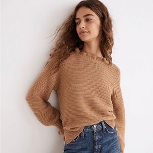 Madewell Ruffle-Neck Pullover Sweater in Cotton-Merino Yarn